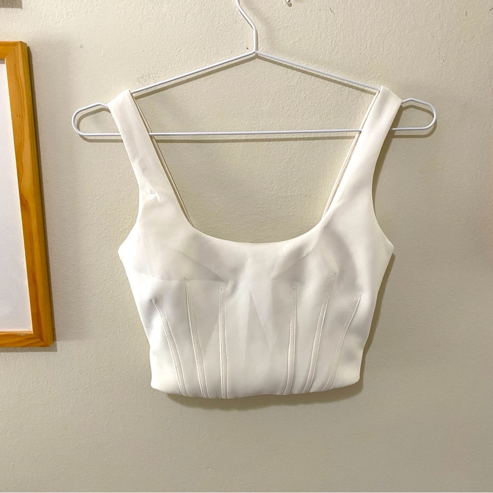 Marciano by Guess Paulina Scuba ToWhite Seamed Crop Bustier Style Tank Top Sz XS